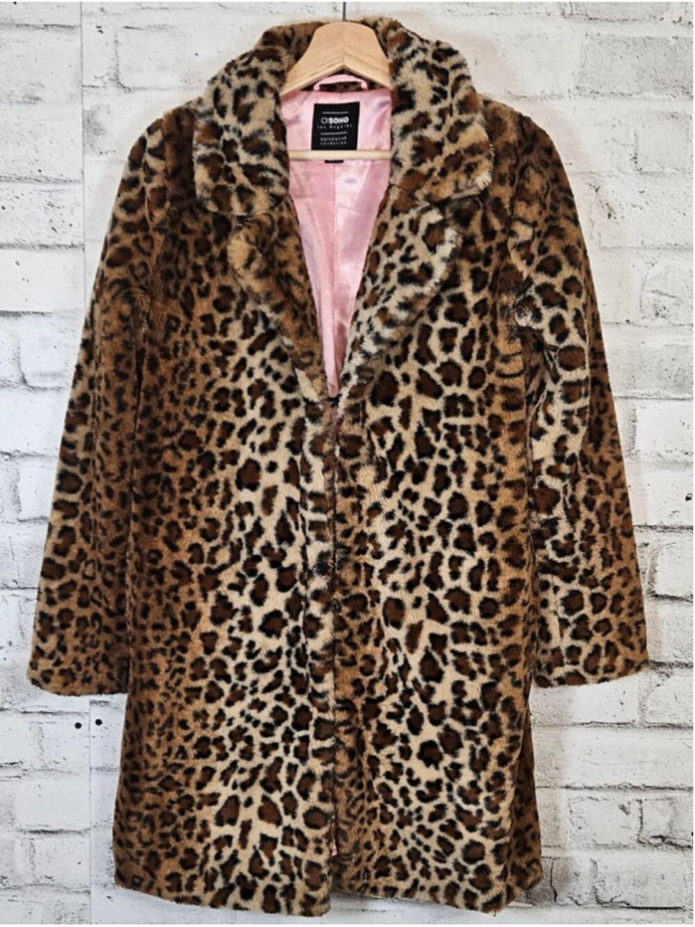 Cisono Los Angeles Leopard Faux Fur Long Coat L Mob Wife Statement Jacket